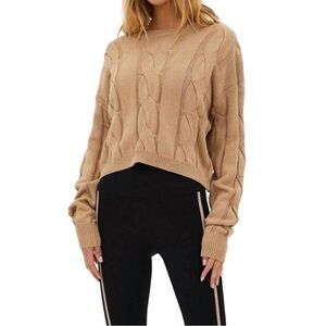 Beach Riot Clarice Cropped Cable Knit Sweater Sandshell Tan Size L